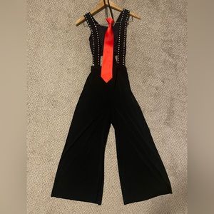 Jazz Dance Costume Jumpsuit With Red Tie Adult Medium